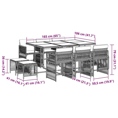11-tlg. Garten-Essgruppe mit Kissen Schwarz Poly Rattan