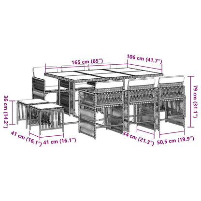11-tlg. Garten-Essgruppe mit Kissen Grau Poly Rattan