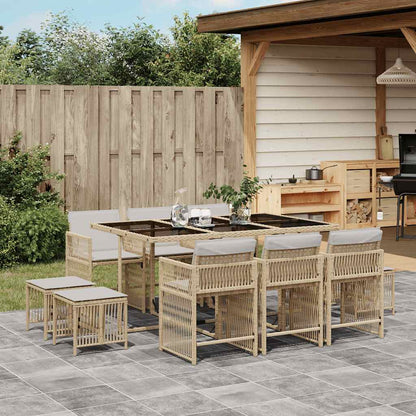 11-tlg. Garten-Essgruppe mit Kissen Beige Poly Rattan