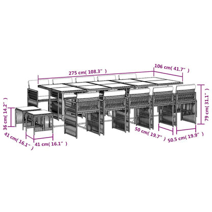 15-tlg. Garten-Essgruppe mit Kissen Hellgrau Poly Rattan