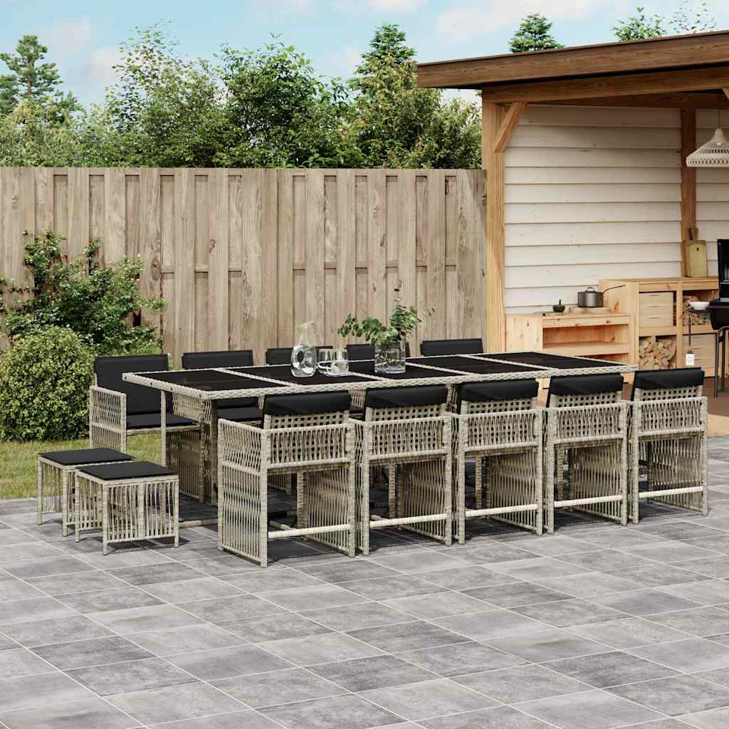 15-tlg. Garten-Essgruppe mit Kissen Hellgrau Poly Rattan