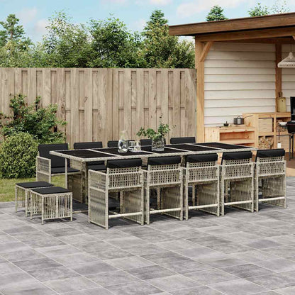 15-tlg. Garten-Essgruppe mit Kissen Hellgrau Poly Rattan