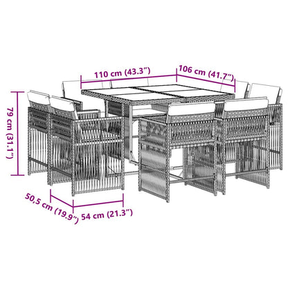 9-tlg. Garten-Essgruppe mit Kissen Braun Poly Rattan