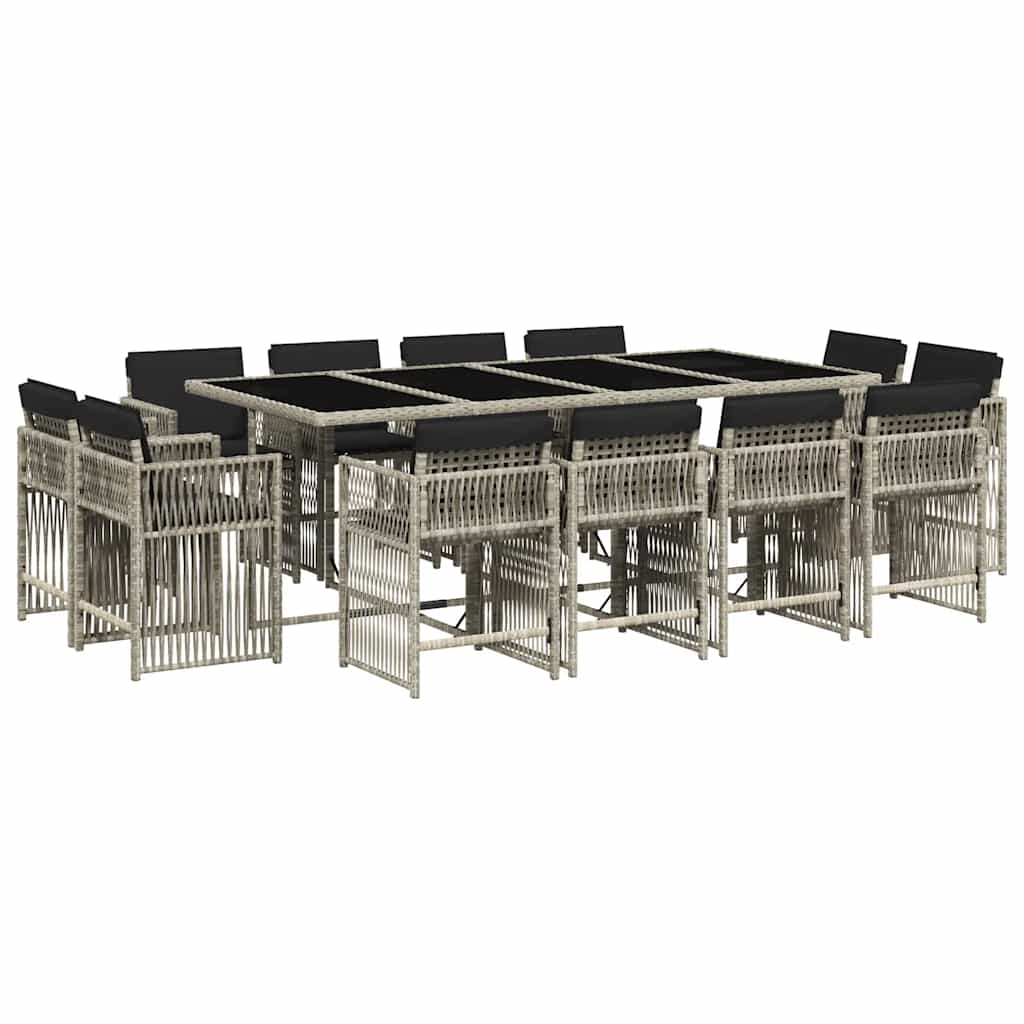 13-tlg. Garten-Essgruppe mit Kissen Hellgrau Poly Rattan