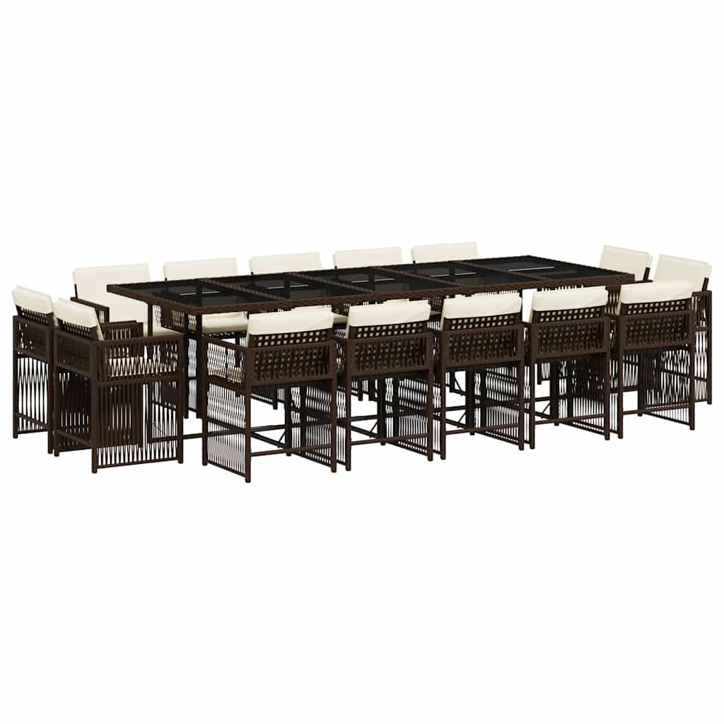 15-tlg. Garten-Essgruppe mit Kissen Braun Poly Rattan