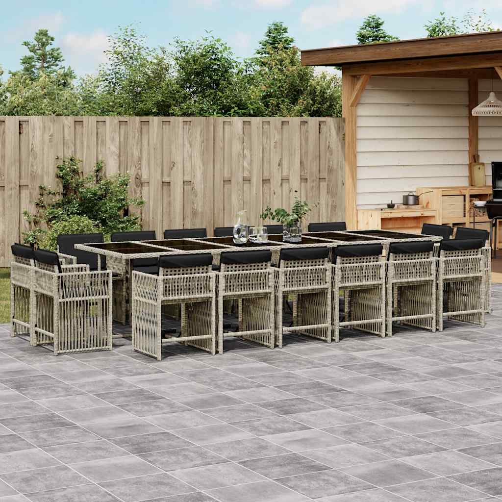 17-tlg. Garten-Essgruppe mit Kissen Hellgrau Poly Rattan