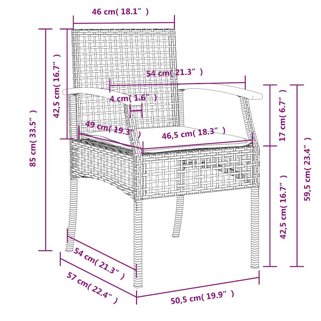 Gartenstühle mit Kissen 2 Stk. Grau Poly Rattan Akazienholz