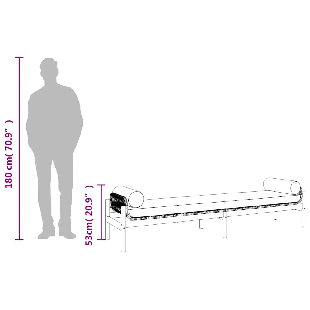Gartenbank mit Kissen Schwarz Poly Rattan Akazie