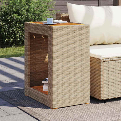 Garten-Beistelltisch mit Holzplatte Beige Poly Rattan