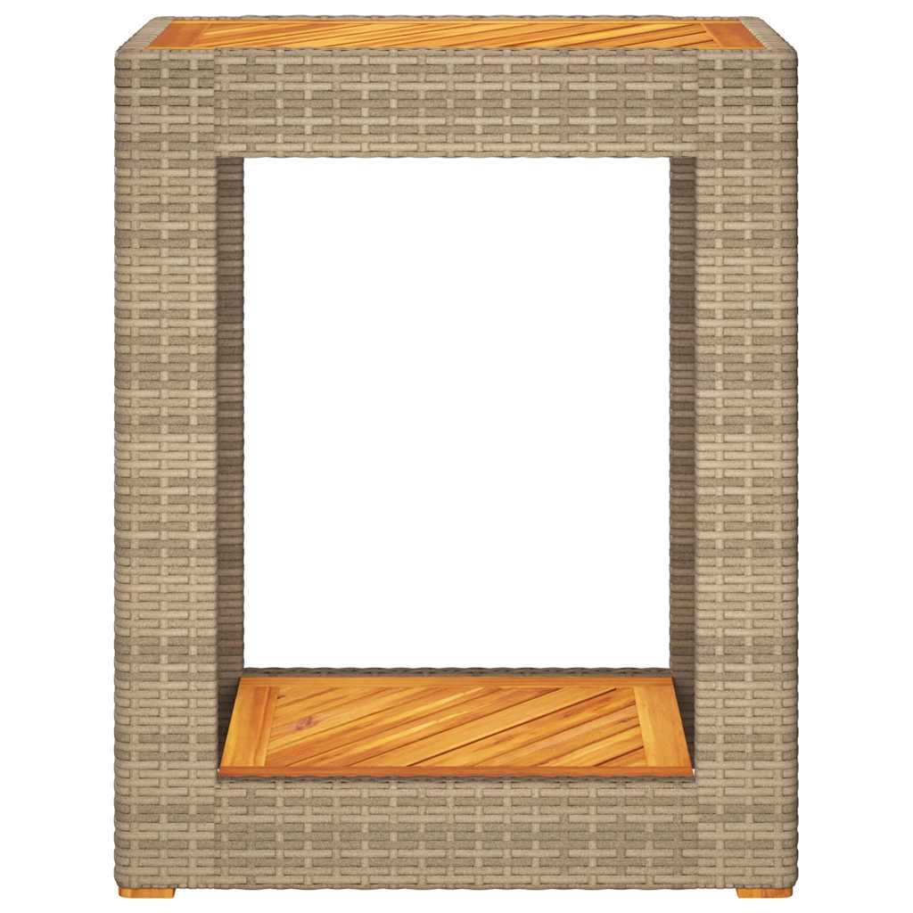 Garten-Beistelltisch mit Holzplatte Beige Poly Rattan