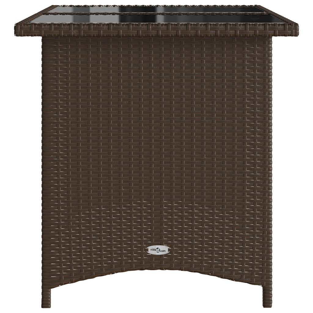 Gartentisch mit Glasplatte Braun 110x68x70 cm Poly Rattan