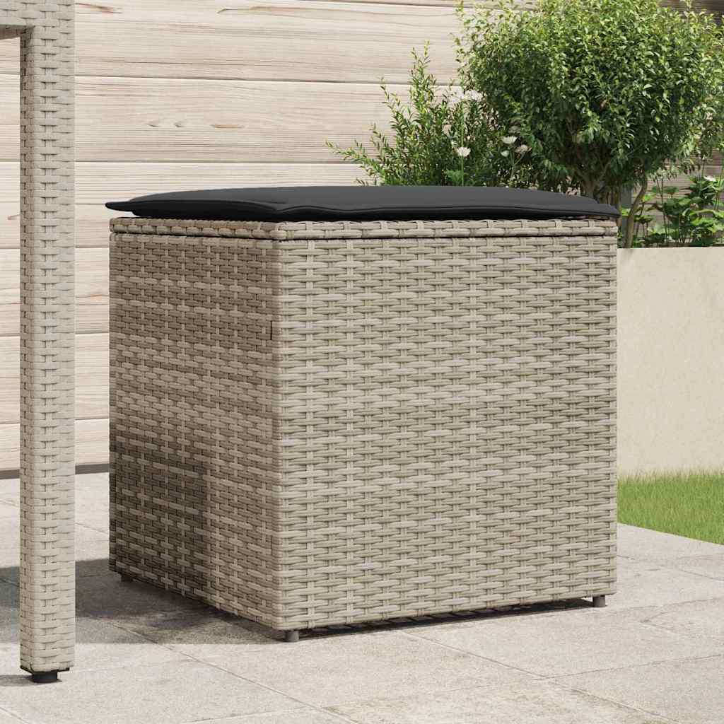 Kissenbox mit Speicher Hellgrau 50 x 50 x 50 cm Poly-Rattan