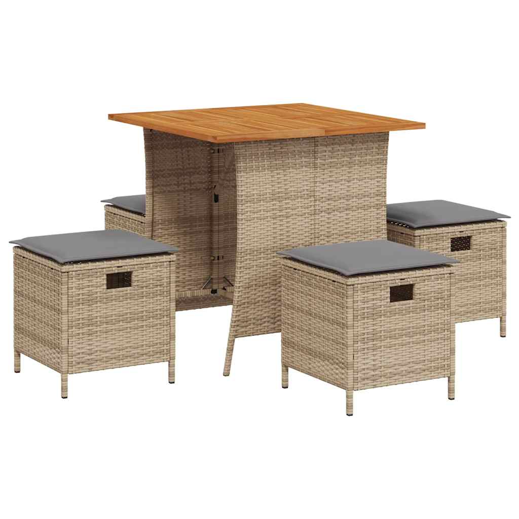 5-tlg. Garten-Essgruppe mit Kissen Beige Poly Rattan