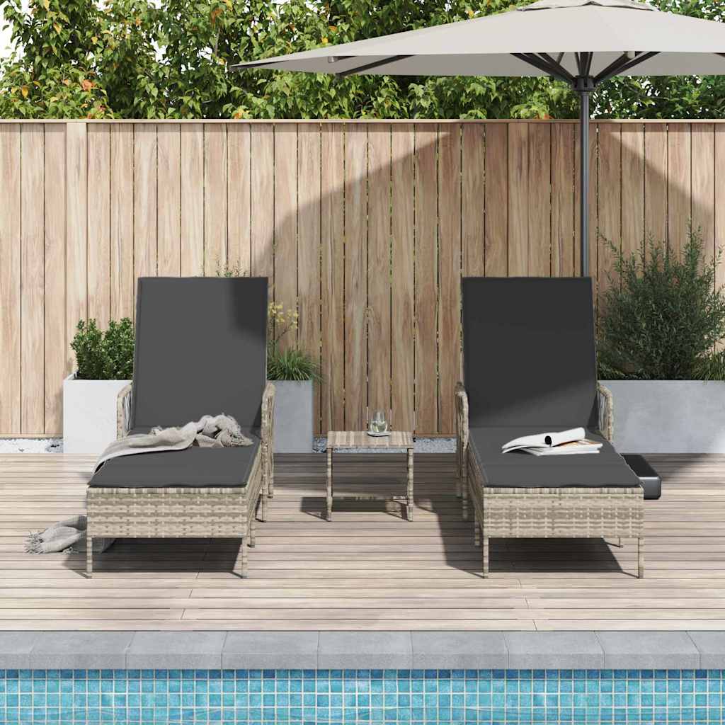 Sonnenliege 2-Person 3 pcs Hellgrau und Dunkelgrau Poly-Rattan