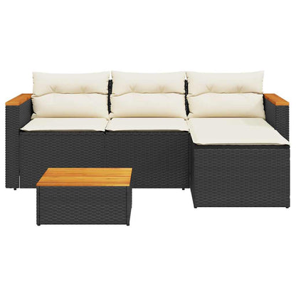 3-tlg. Garten-Sofagarnitur mit Kissen Schwarz Poly Rattan
