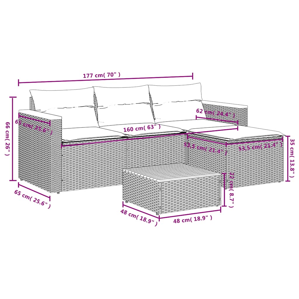 3-tlg. Garten-Sofagarnitur mit Kissen Schwarz Poly Rattan