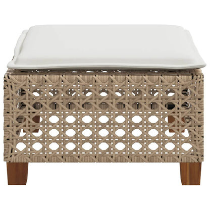 Gartenhocker mit Kissen Beige 63,5x56x32 cm Poly Rattan