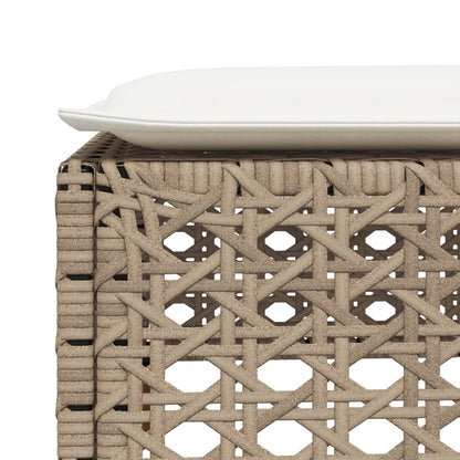 Gartenhocker mit Kissen Beige 63,5x56x32 cm Poly Rattan