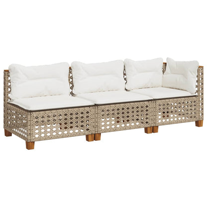 Gartensofa mit Kissen 3-Sitzer Beige Poly Rattan