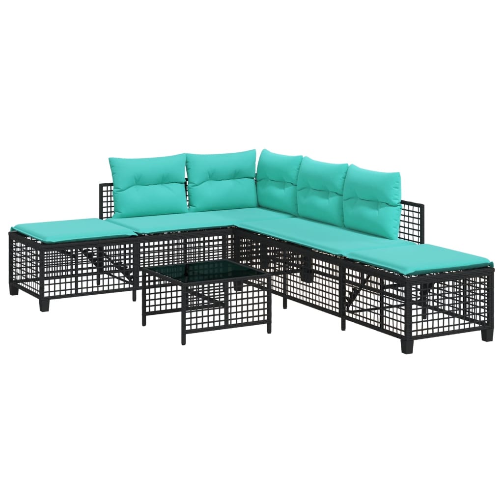 3-teiliges Ecksofa-Set für den Garten mit Kissen, schwarzes Polyrattan