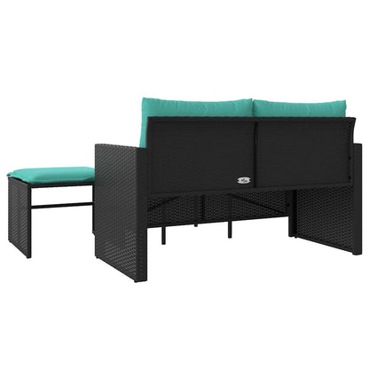 3-teiliges Gartensofa-Set mit Kissen, schwarzes Polyrattan