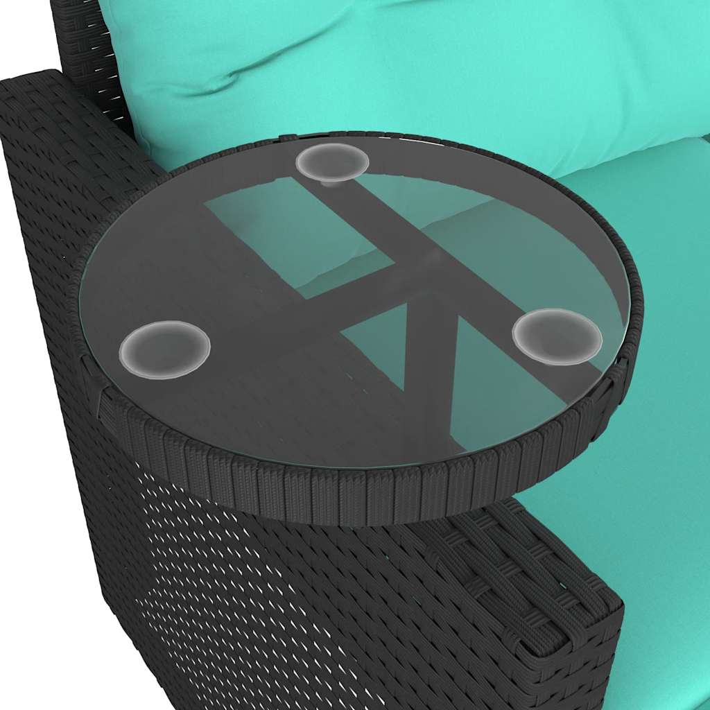 3-teiliges Gartensofa-Set mit Kissen, schwarzes Polyrattan