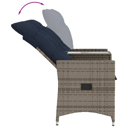 Gartensofa Verstellbar 2-Sitzer mit Tisch Grau Poly Rattan
