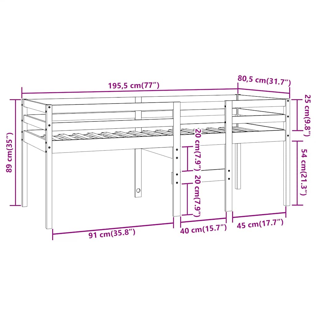 Hochbett Wachsbraun 75x190 cm Massivholz Kiefer