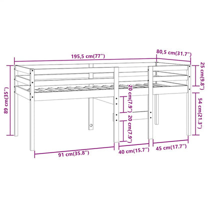 Hochbett Wachsbraun 75x190 cm Massivholz Kiefer