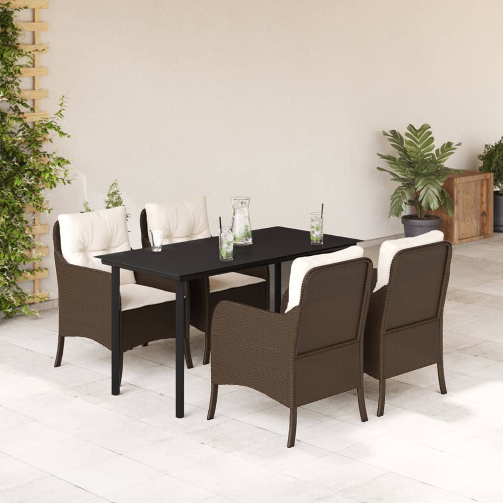 5-tlg. Garten-Essgruppe mit Kissen Braun Poly Rattan