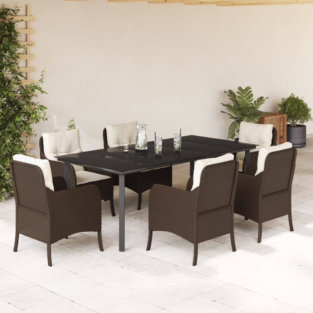 7-tlg. Garten-Essgruppe mit Kissen Braun Poly Rattan
