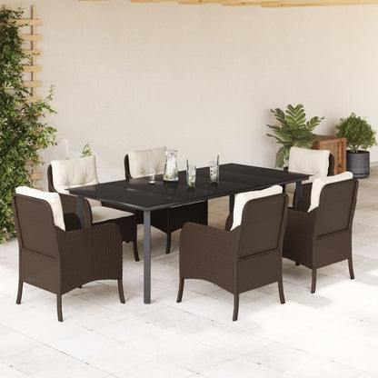 7-tlg. Garten-Essgruppe mit Kissen Braun Poly Rattan