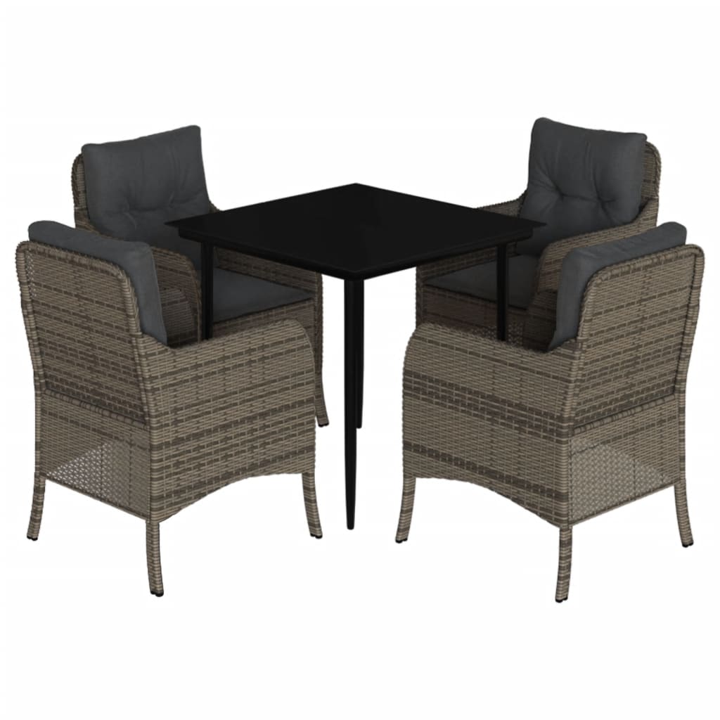5-tlg. Garten-Essgruppe mit Kissen Grau Poly Rattan