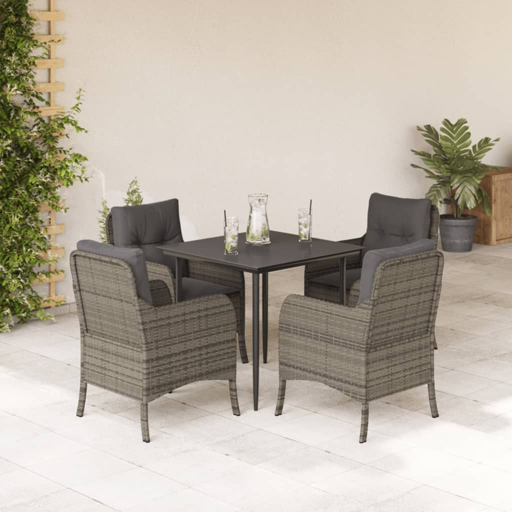 5-tlg. Garten-Essgruppe mit Kissen Grau Poly Rattan