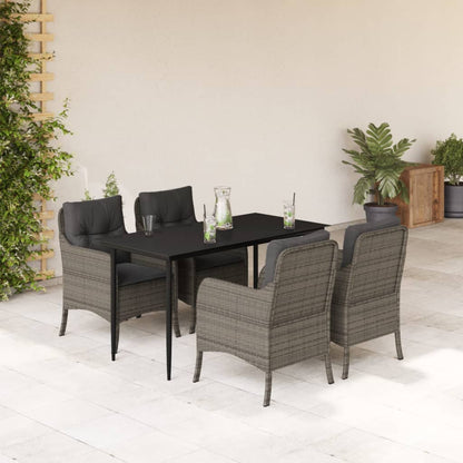 5-tlg. Garten-Essgruppe mit Kissen Grau Poly Rattan