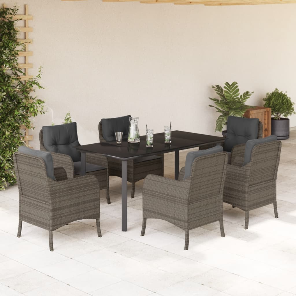7-tlg. Garten-Essgruppe mit Kissen Grau Poly Rattan