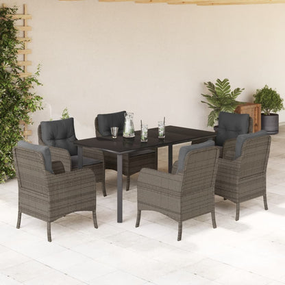 7-tlg. Garten-Essgruppe mit Kissen Grau Poly Rattan