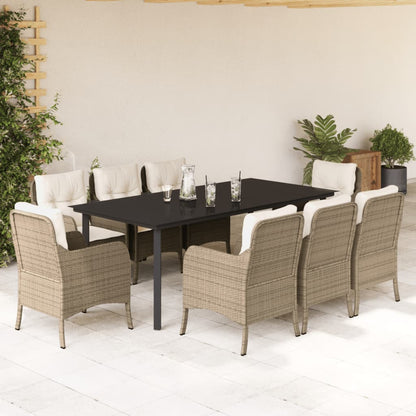 9-tlg. Garten-Essgruppe mit Kissen Beige Poly Rattan