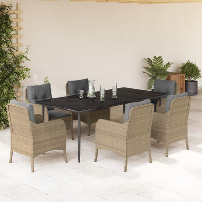 7-tlg. Garten-Essgruppe mit Kissen Beige Poly Rattan