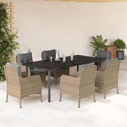 7-tlg. Garten-Essgruppe mit Kissen Beige Poly Rattan