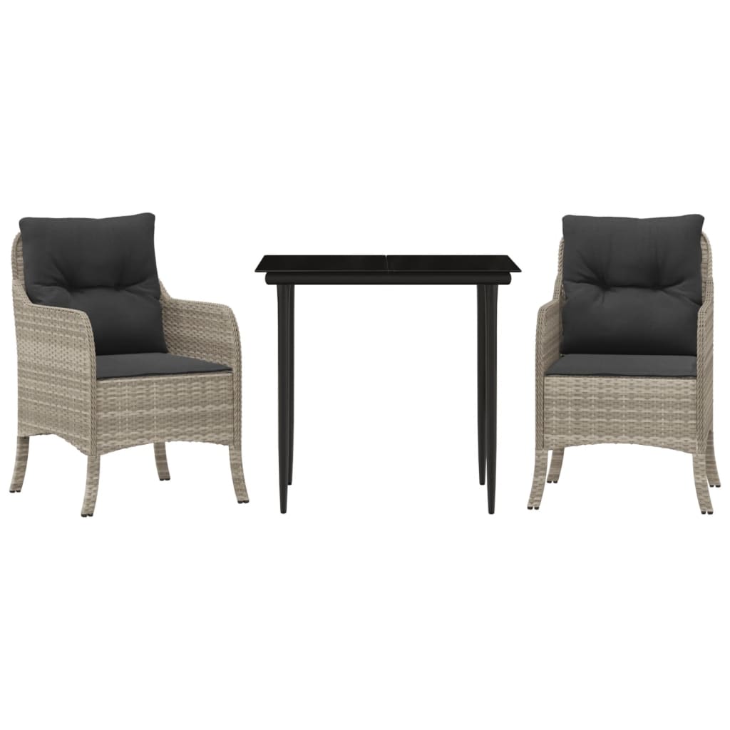 3-tlg. Garten-Essgruppe mit Kissen Hellgrau Poly Rattan