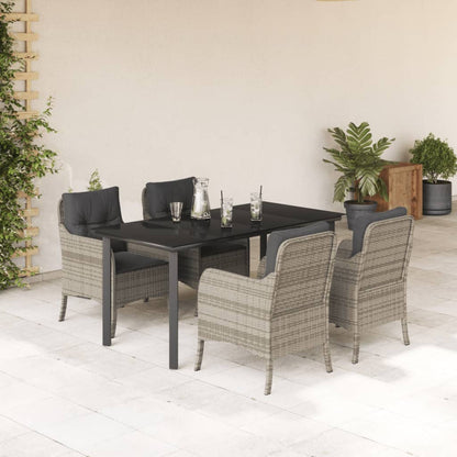 5-tlg. Garten-Essgruppe mit Kissen Hellgrau Poly Rattan
