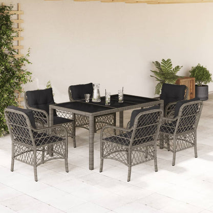 7-tlg. Garten-Essgruppe mit Kissen Grau Poly Rattan