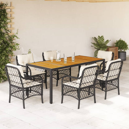 7-tlg. Garten-Essgruppe mit Kissen Schwarz Poly Rattan