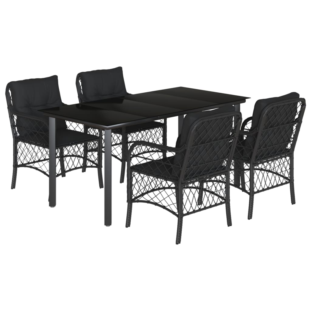 5-tlg. Garten-Essgruppe mit Kissen Schwarz Poly Rattan