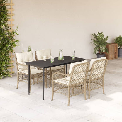 5-tlg. Garten-Essgruppe mit Kissen Beige Poly Rattan