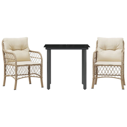 3-tlg. Bistro-Set mit Kissen Beige Poly Rattan
