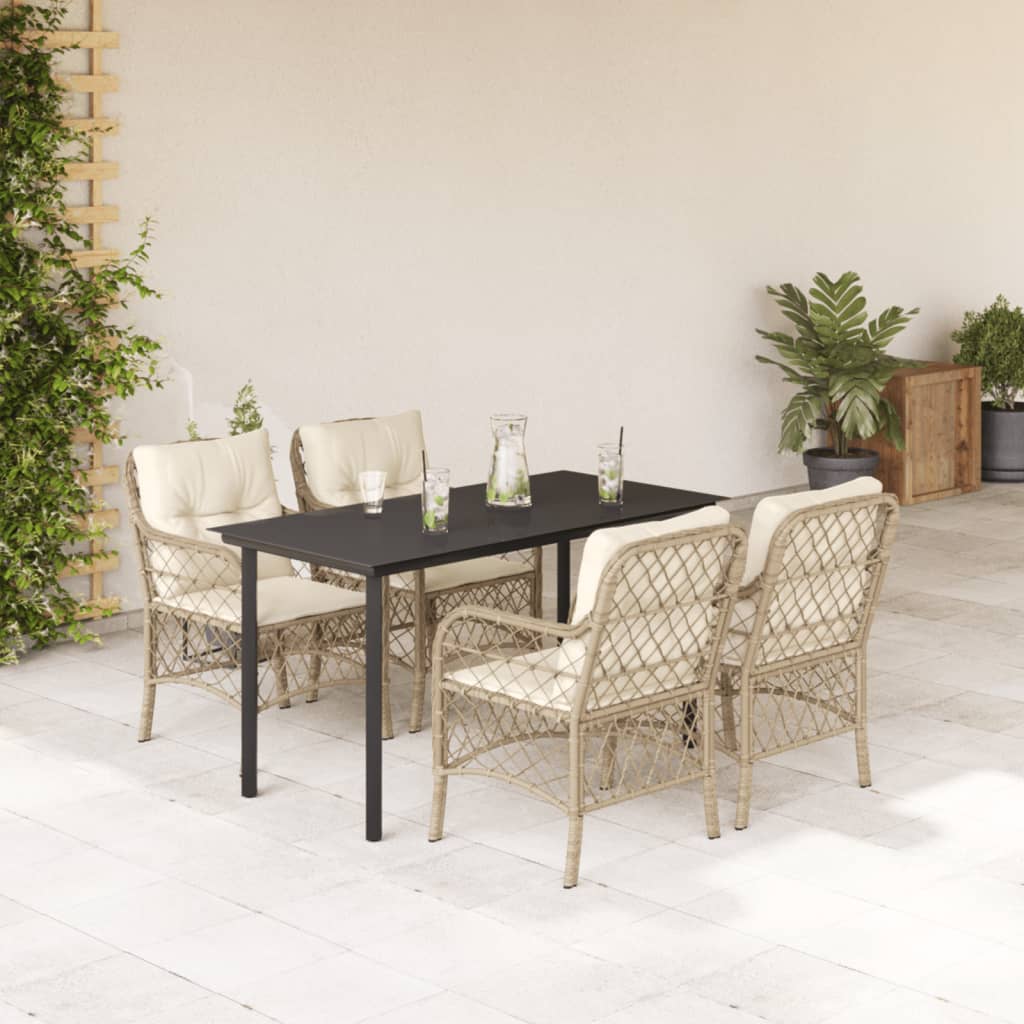 5-tlg. Garten-Essgruppe mit Kissen Beige Poly Rattan