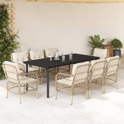 9-tlg. Garten-Essgruppe mit Kissen Beige Poly Rattan