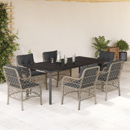 7-tlg. Garten-Essgruppe mit Kissen Hellgrau Poly Rattan